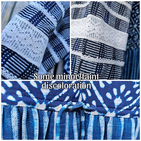 Tier Patchwork Dress Susan Tunic Hemant & Nandita Anthro Size S Blue Ruffle Lace - Picture 7 of 10